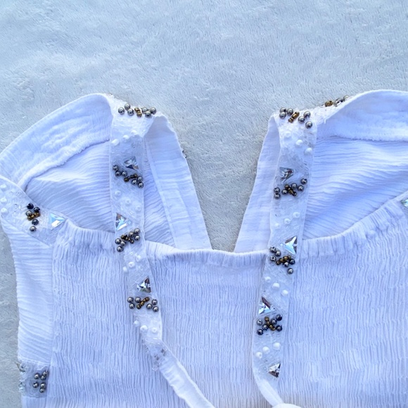 INDO MARIO Plunge Elegant White Maxi Dress w/ Graceful Flow Sz Small - Picture 10 of 11